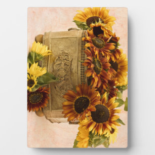Orange Sunflowers In Tin Basket Plaque