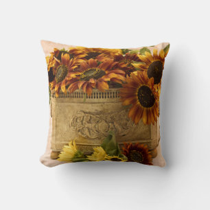 Orange Sunflowers In Tin Basket Throw Pillow