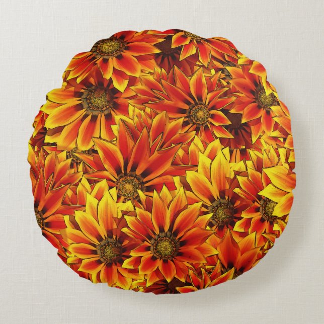 Orange Sunflowers Round Pillow (Front)