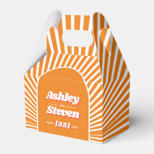 Orange sunrays retro groovy 70s inspired wedding favor box