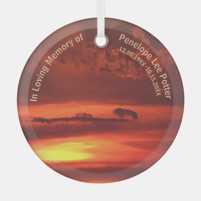 Orange Sunrise Memorial Keepsake Suncatcher   Glass Ornament (Front)