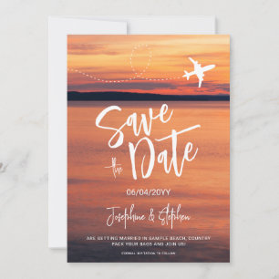Orange Sunset Airplane Shape Destination Wedding Save The Date