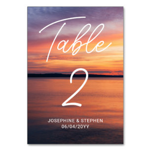 Orange Sunset By A Lake Photo Custom Wedding Table Number