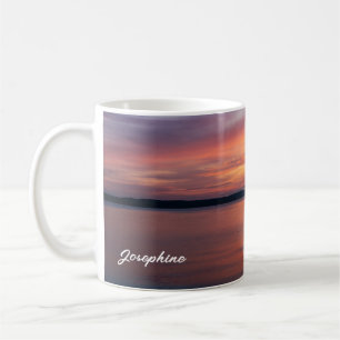 Orange Sunset Clouds Over Lake Water Custom Name Coffee Mug