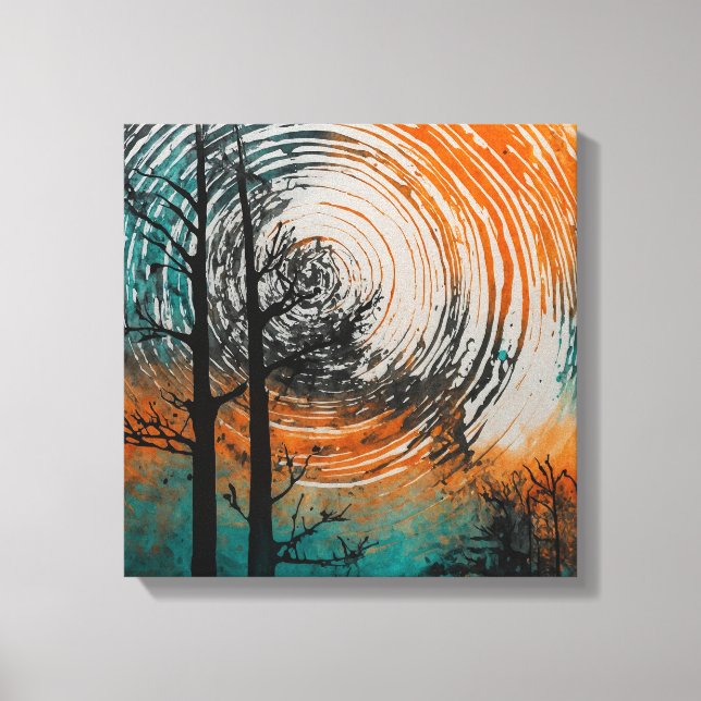 Orange sunset forest Watercolor wall art (Front)