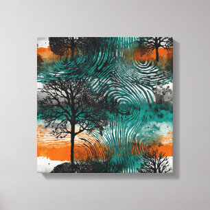 Orange sunset forest Watercolor wall art