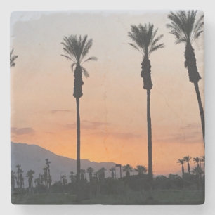 Orange Sunset in Oceanside California Palm Trees Stone Coaster