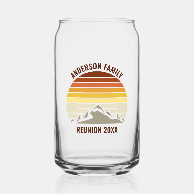 Orange Sunset Mountain Retro Family Reunion Party Can Glass (Front)