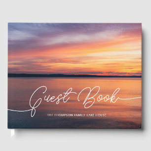 Orange Sunset Photo Beautiful Custom Lake House Guest Book