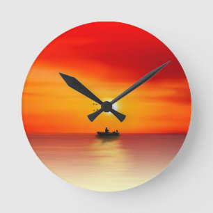 Orange Sunset Round Clock
