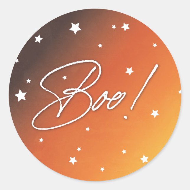 Orange Sunset Scattered Stars Boo! Halloween Classic Round Sticker (Front)
