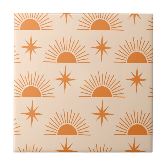 Orange Sunshine with Mid Century Starbursts  Tile (Front)