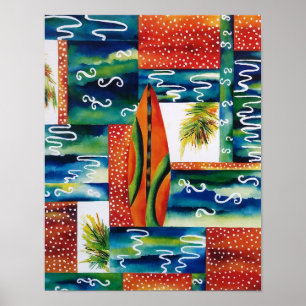 Orange Surfboard Poster