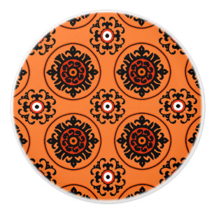 Orange Suzani Pattern Ceramic Knob
