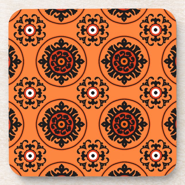 Orange Suzani Pattern Coaster (Front)