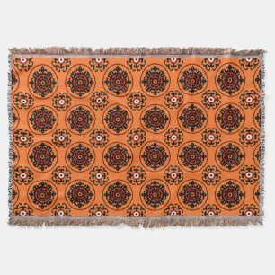 Orange Suzani Pattern Throw Blanket