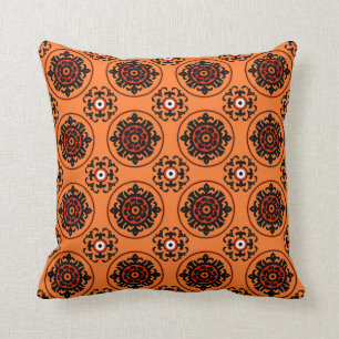 Orange Suzani Pattern Throw Pillow