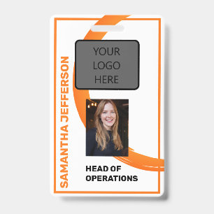 Orange Swirl Employee Name, Photo, Title, Barcode Badge