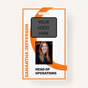 Orange Swirl Employee Name, Photo, Title, Barcode Badge