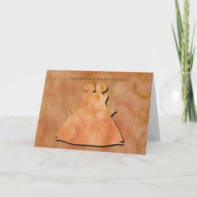 Orange Swirl Lesbian Wedding Card (Front)