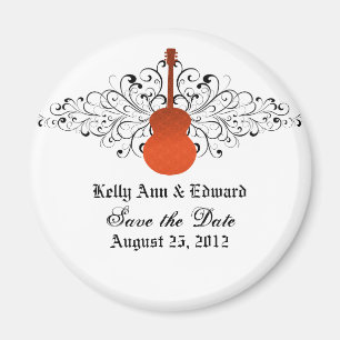 Orange Swirls Guitar Save the Date Magnet