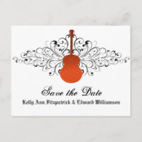 Orange Swirls Guitar Save the Date Postcard