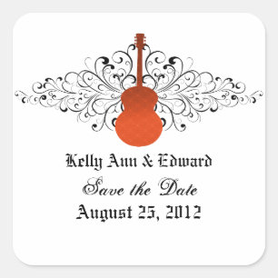 Orange Swirls Guitar Save the Date Stickers