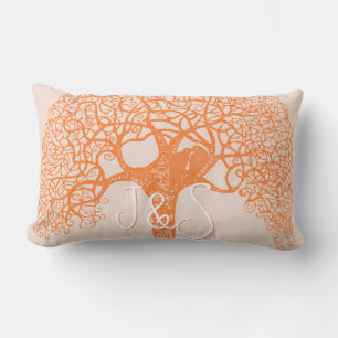 Orange Swirly Tree Love Bird Choose Colour Pillow