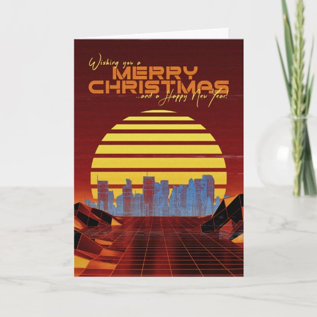 Orange Synthwave Christmas Card (Front)