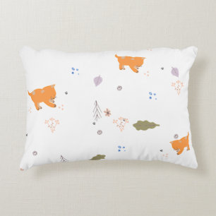 Orange Tabby and Leaves Pattern Accent Pillow