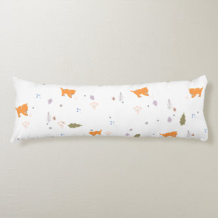 Orange Tabby and Leaves Pattern  Body Pillow