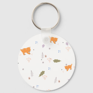 Orange Tabby and Leaves Pattern  Keychain