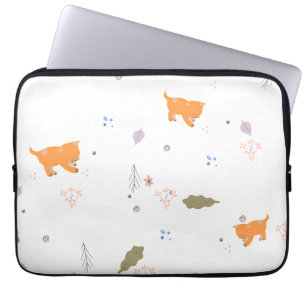 Orange Tabby and Leaves Pattern Laptop Sleeve