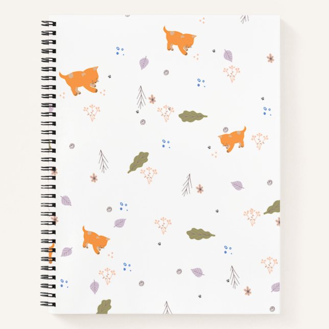 Orange Tabby and Leaves Pattern  Notebook (Front)