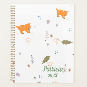 Orange Tabby and Leaves Pattern  Planner