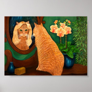 Orange Tabby Cat and Mirror Poster