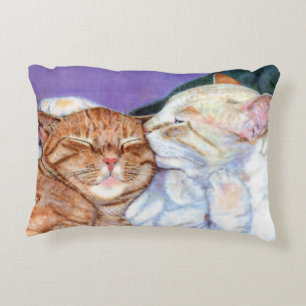 Orange Tabby Cat and White Flame Tip Cat Love Kiss Decorative Pillow