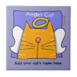 Orange Tabby Cat Angel Personalize Tile<br><div class="desc">Sweet orange tabby cat angel with halo and angel wings on a soft blue background,  with "Angel Cat" text and a place below design to add your cat's name to make a wonderful memorial to a beloved pet.</div>