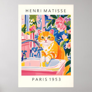 Orange Tabby Cat Art Print Matisse Style Bathroom