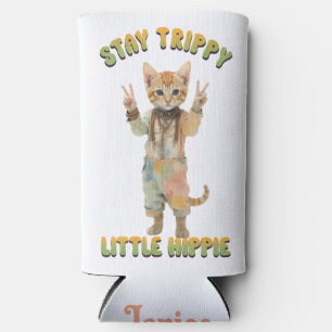 Orange Tabby Cat Boho Stay Trippy Little Hippie Seltzer Can Cooler