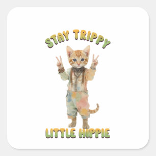 Orange Tabby Cat Boho Stay Trippy Little Hippie Square Sticker