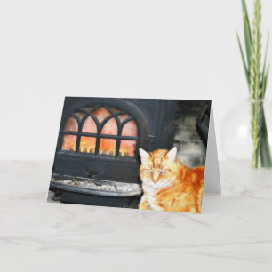 Orange Tabby Cat By Fire Note Card