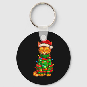 Orange Tabby Cat Christmas Lights Funny Santa Holi Keychain