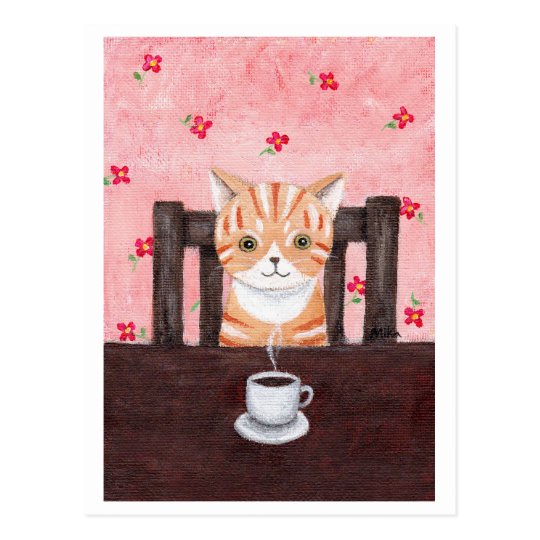 Orange Tabby Cat Coffee Illustration Postcard