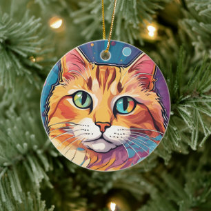 Orange Tabby Cat Contemporary Colourful Painting Ceramic Ornament