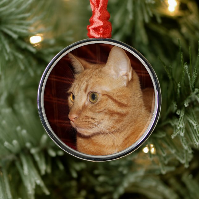 Orange Tabby Cat Face Profile Metal Ornament (Tree)