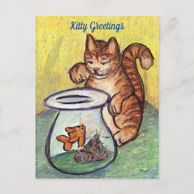 Orange Tabby Cat Goldfish Lover Custom Postcards (Front)