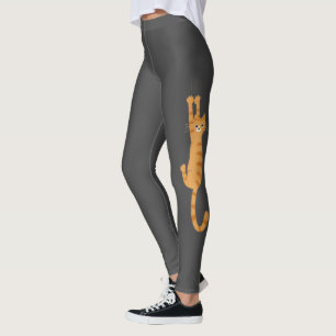  Orange Tabby Cat Hanging On   Funny Striped Cat Leggings