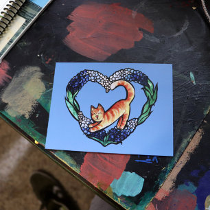 Orange Tabby Cat Heart Art Cute texas bluebonnet  Postcard