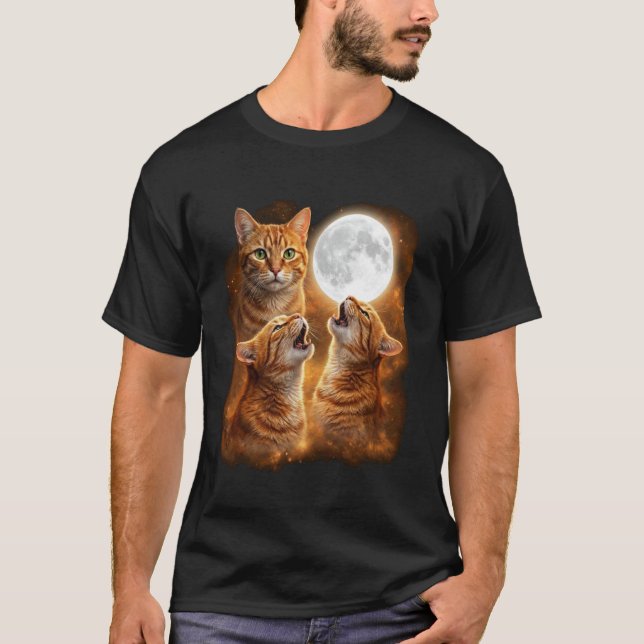 Orange Tabby Cat Howling Moon Design Funny Tabby C T-Shirt (Front)